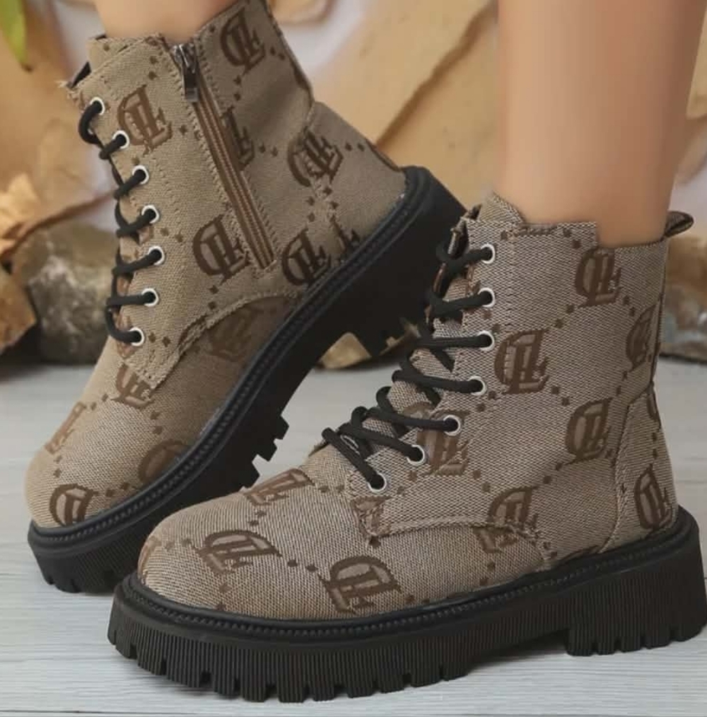 Kids Tan Logo Boots with Black Lug Soles 35